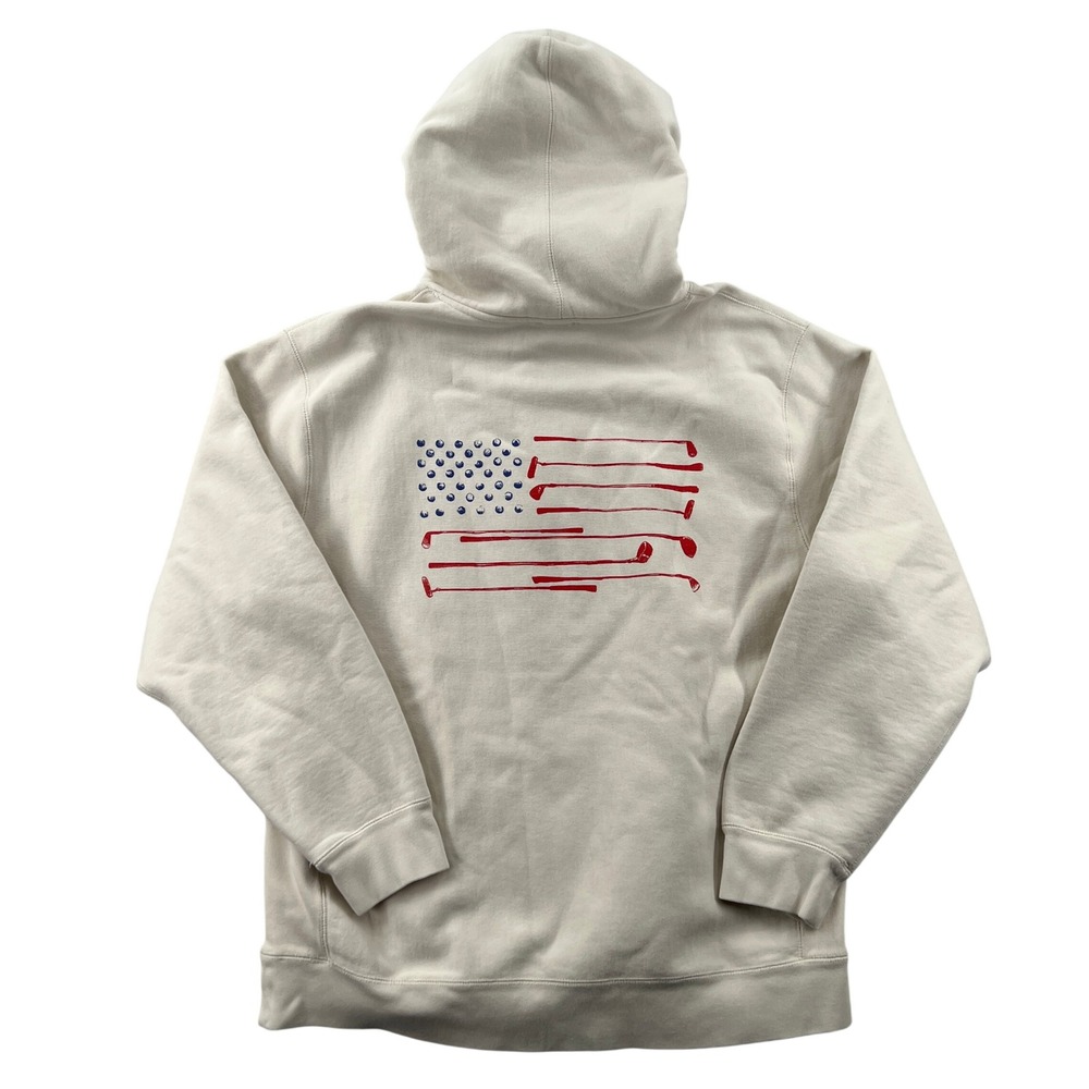 Barstool Golf Mens 2XL Cream Hoodie American Flag Graphic Reverse Weave USA